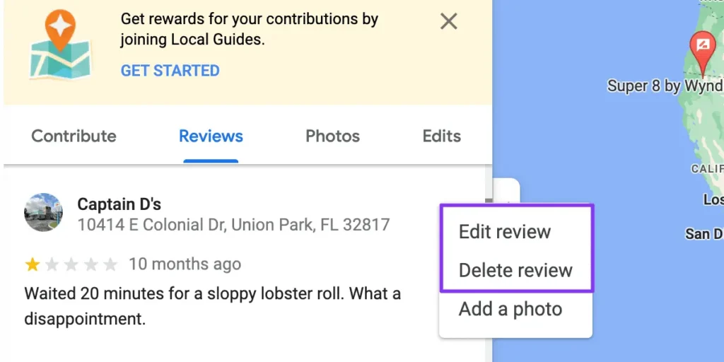 حذف نظرات در گوگل مپ